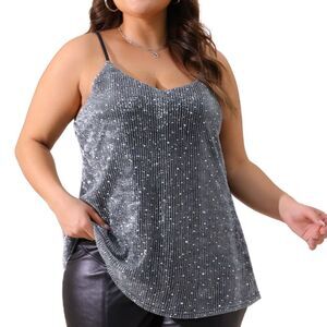 Plus Size Sequin Sparkle Sleeveless Party Camisole Tank Top Silver